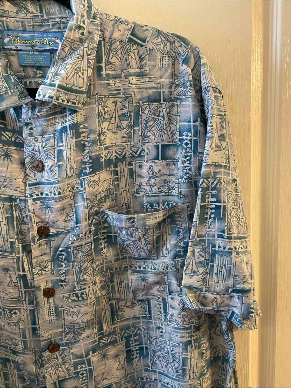BERMUDA BAY 100% Silk Resortwear Button Down Short Sleeve Shirt in Blue - M - Picture 4 of 11